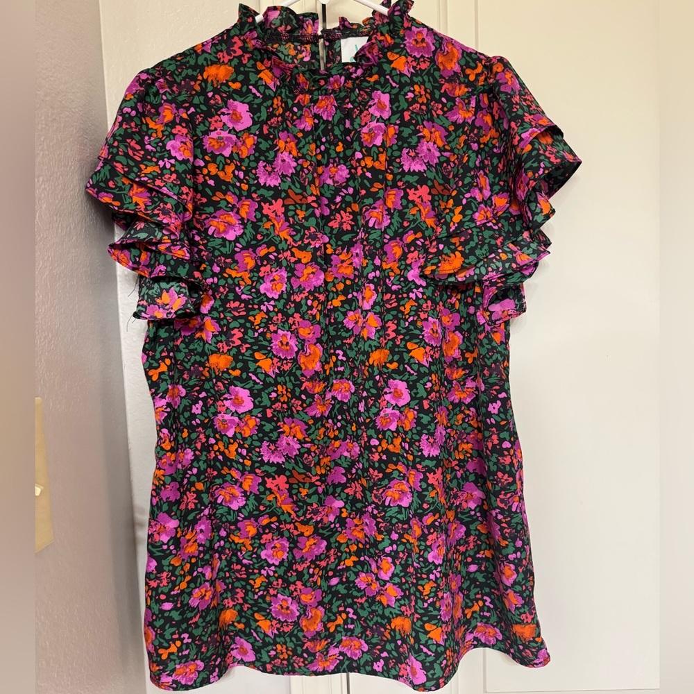 Floral Top with Pink and Orange Accents